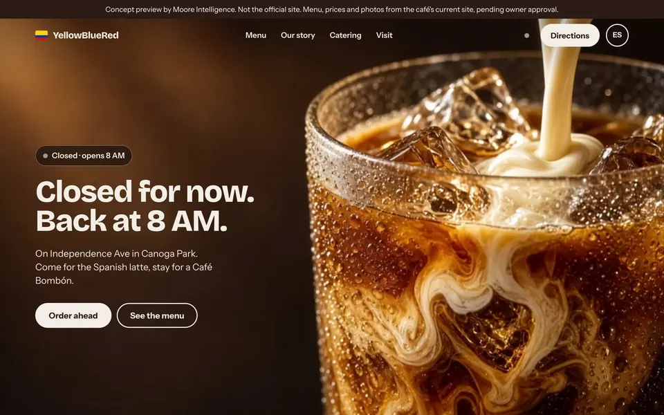 YellowBlueRed Colombian Coffee website, desktop view